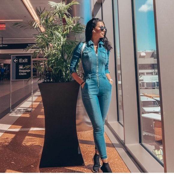 bebe Pants - Bebe denim jean jumpsuit